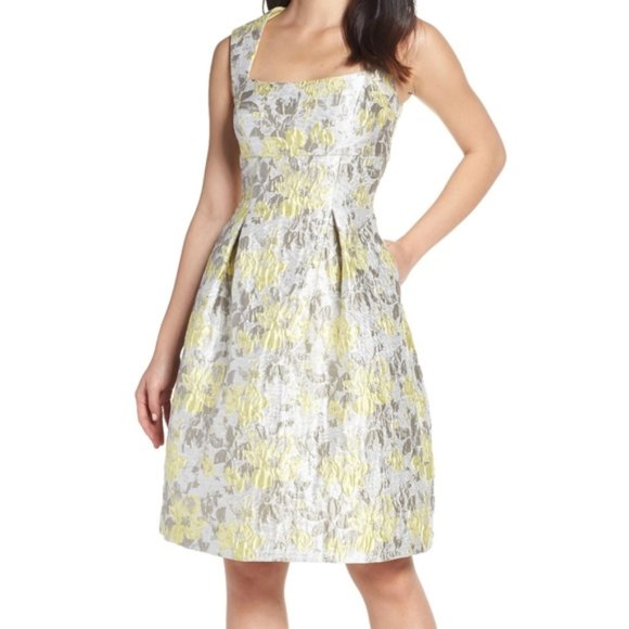 Eliza J Dresses & Skirts - Eliza J Floral Fit Flare Jacquard Dress Silver 6